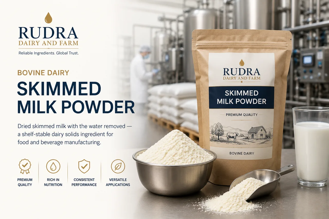 Skimmed milk powder being used as a dry dairy ingredient in food production