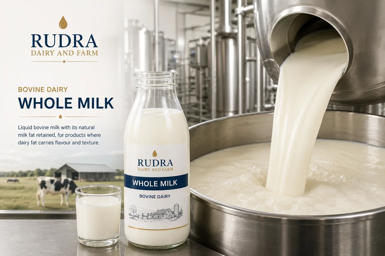 Close-up of whole milk showing its rich, creamy consistency